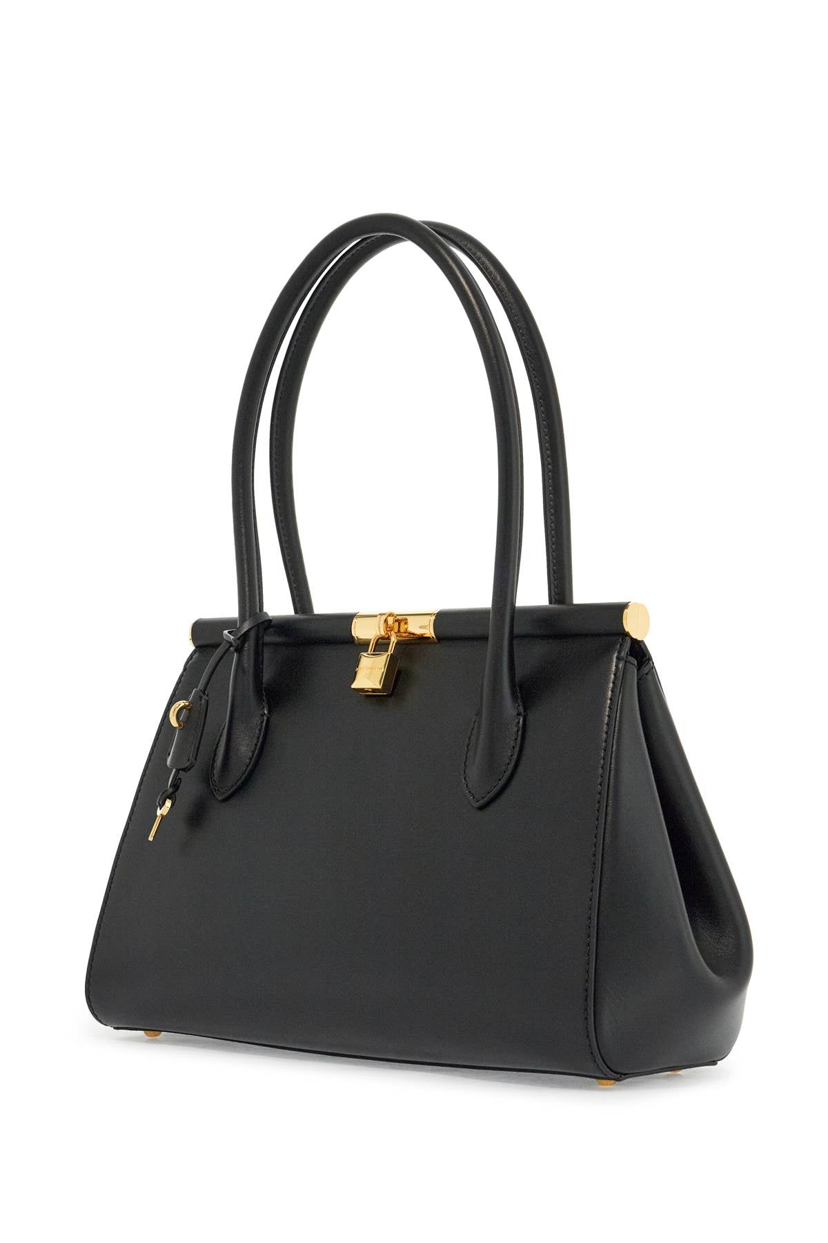 Black Calfskin Handbag With Snap Closure  - Black