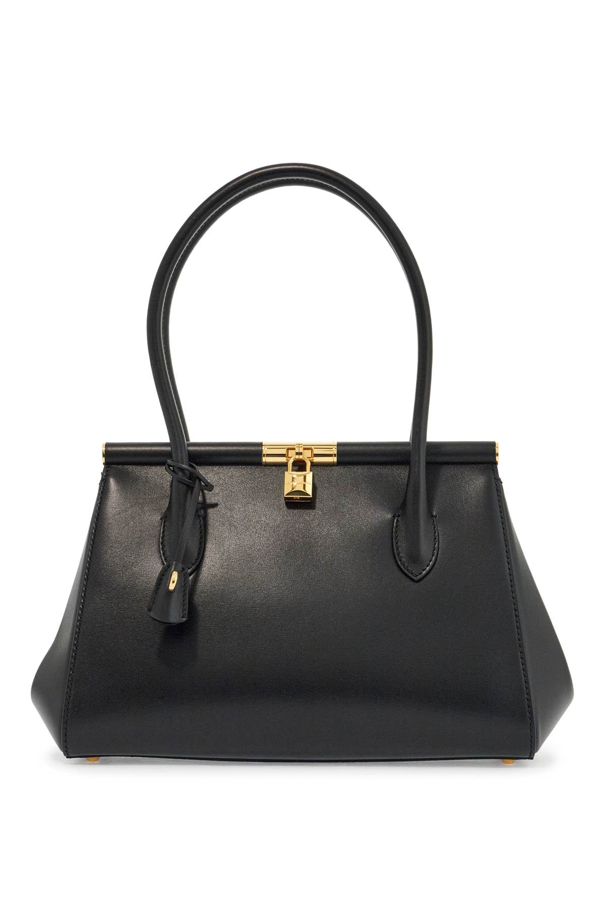 Black Calfskin Handbag With Snap Closure  - Black