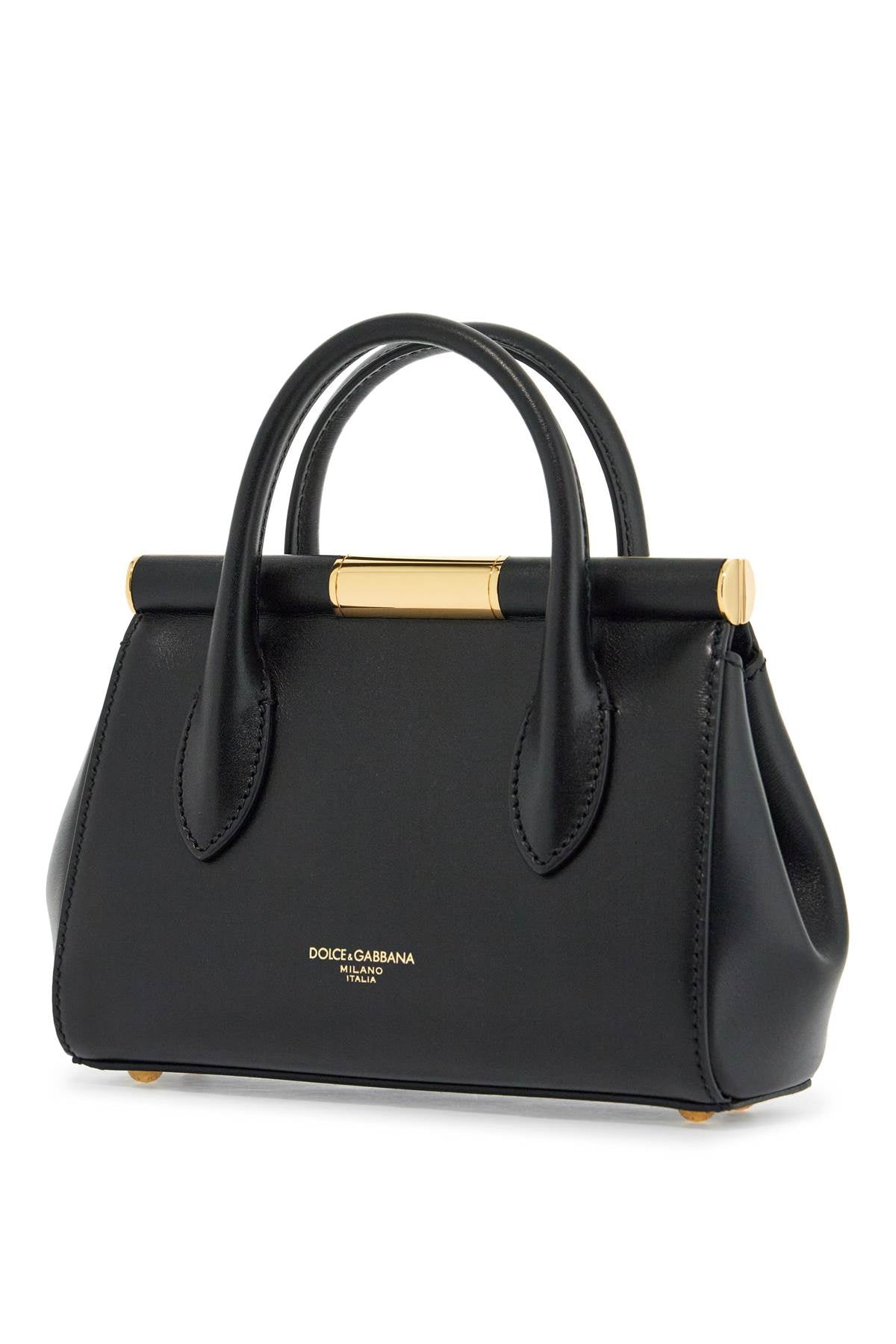 Black Calfskin Handbag With Gold Chain  - Black