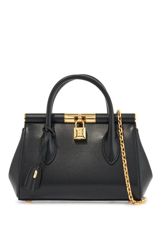 Black Calfskin Handbag With Gold Chain  - Black