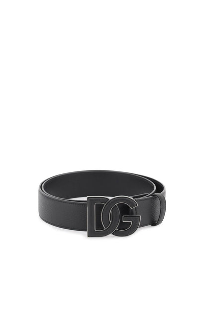 Leather Belt With Dg Logo Buckle  - Black