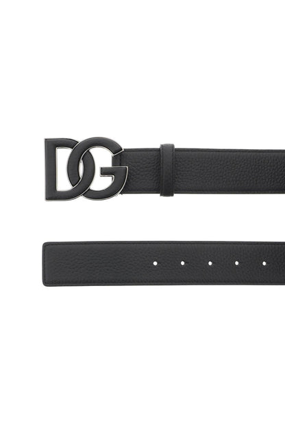 Leather Belt With Dg Logo Buckle  - Black