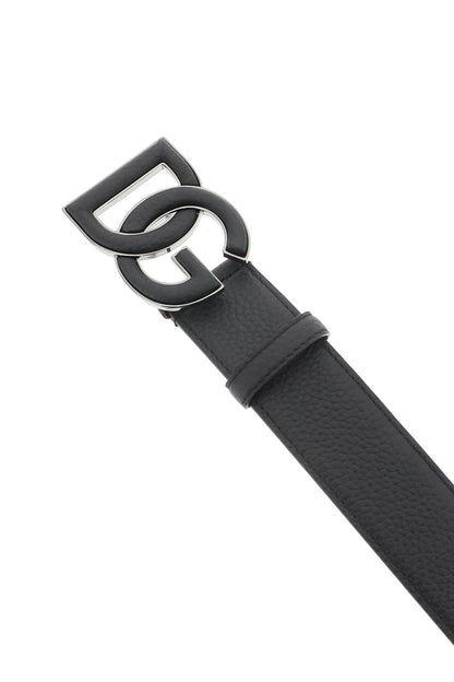 Leather Belt With Dg Logo Buckle  - Black