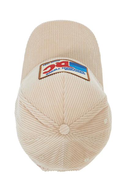 Velvet Ribbed Baseball Cap With Nine  - Beige