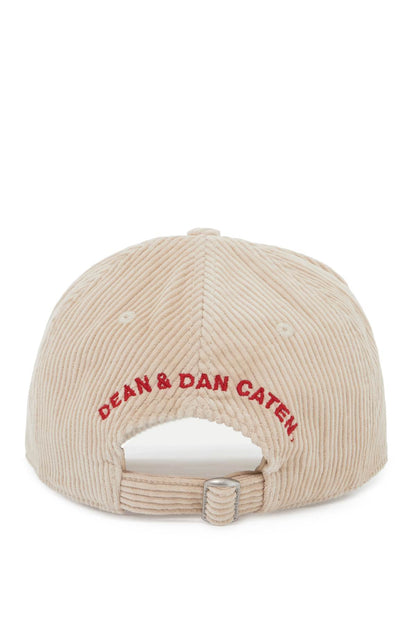 Velvet Ribbed Baseball Cap With Nine  - Beige