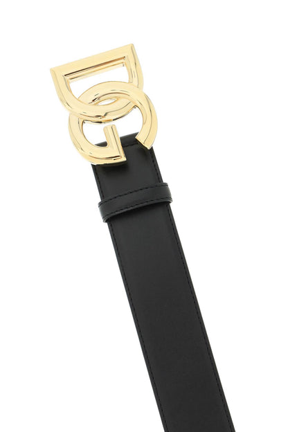 Leather Belt With Logo Buckle  - Black