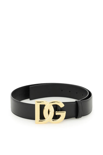 Leather Belt With Logo Buckle  - Black