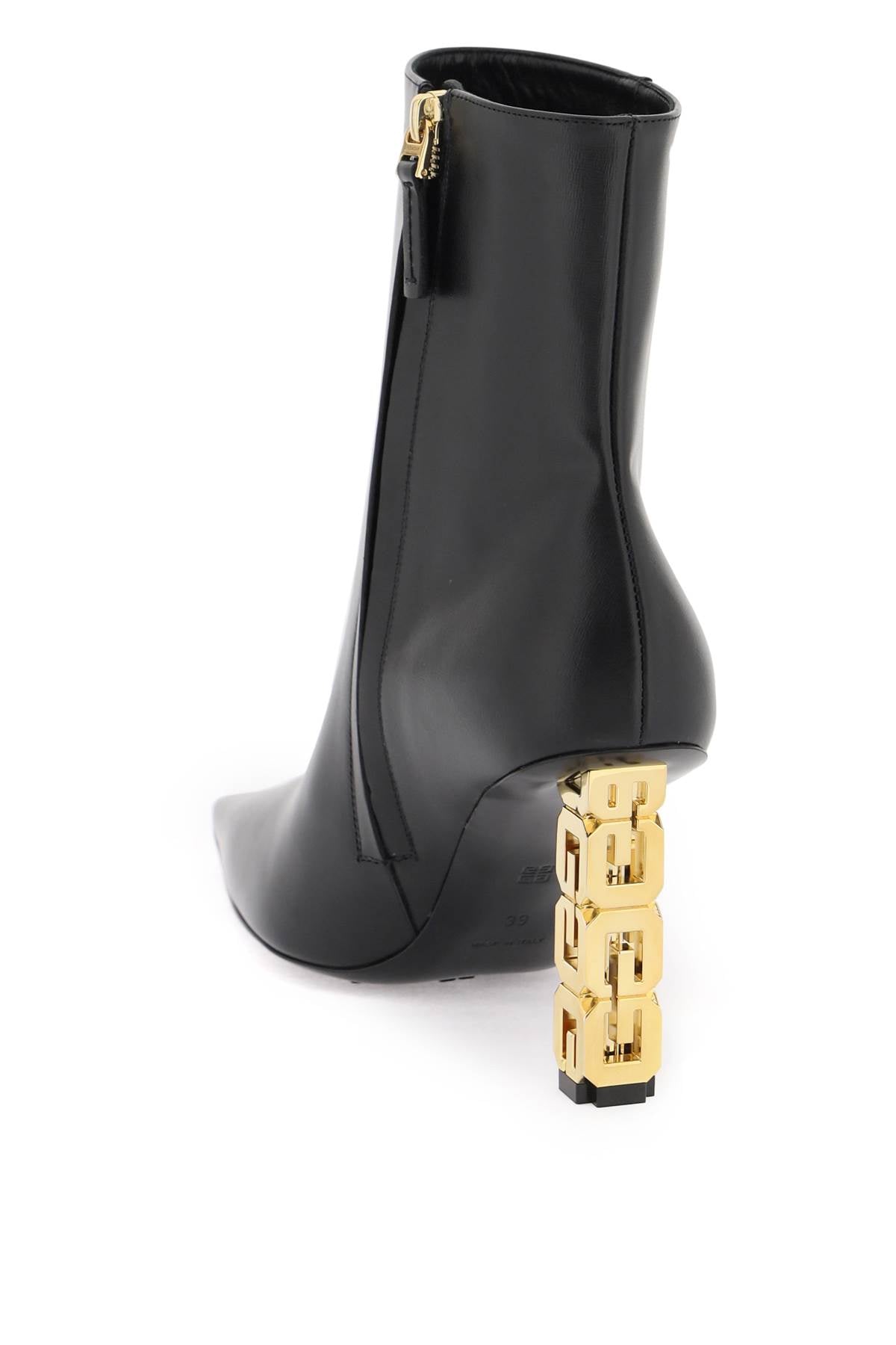 Leather Ankle Boots With G Cube Heel  - Black