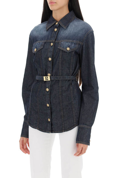 Belted Denim Shirt  - Blu