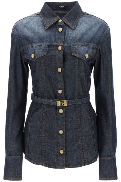 Belted Denim Shirt  - Blu