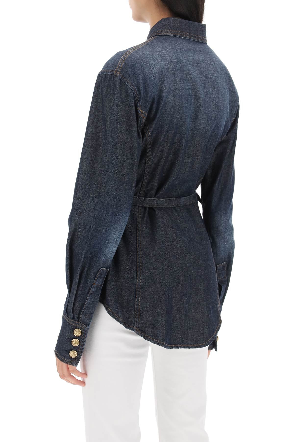 Belted Denim Shirt  - Blu