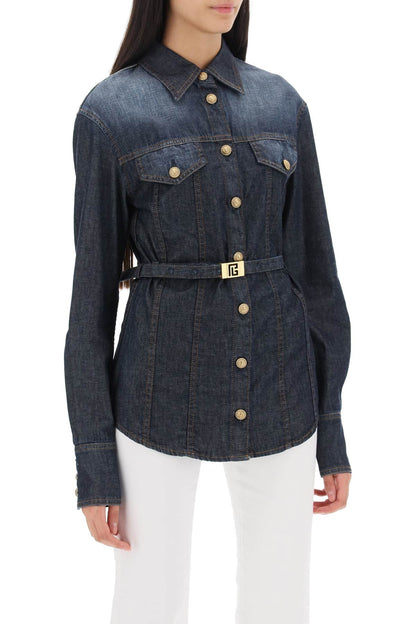 Belted Denim Shirt  - Blu