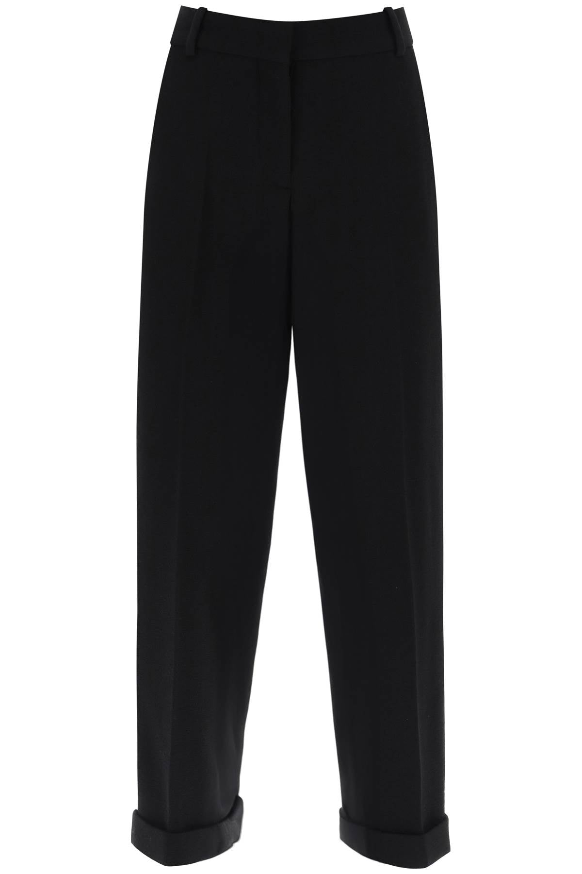 Cuffed Wool Crepe Trousers  - Black