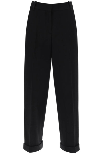 Cuffed Wool Crepe Trousers  - Black