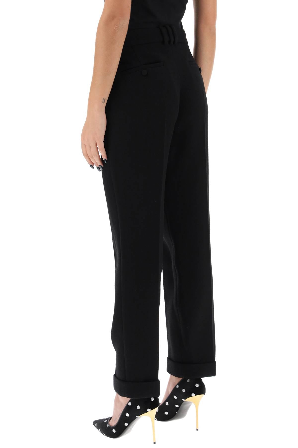 Cuffed Wool Crepe Trousers  - Black