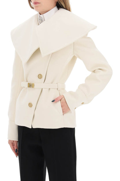 Belted Double-breasted Peacoat  - Bianco