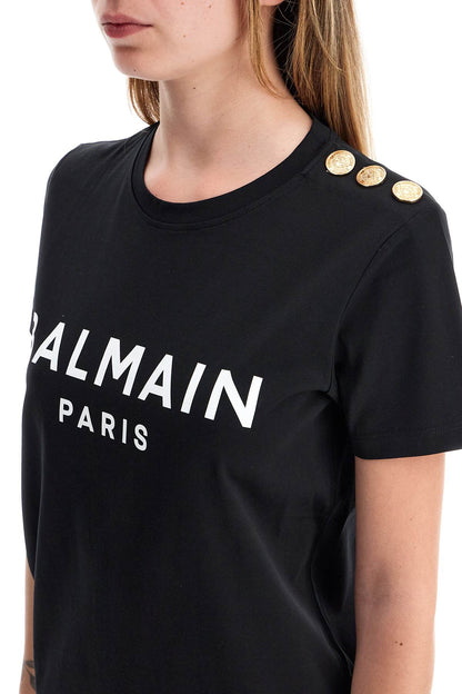 Logo T-shirt With Buttons  - Black