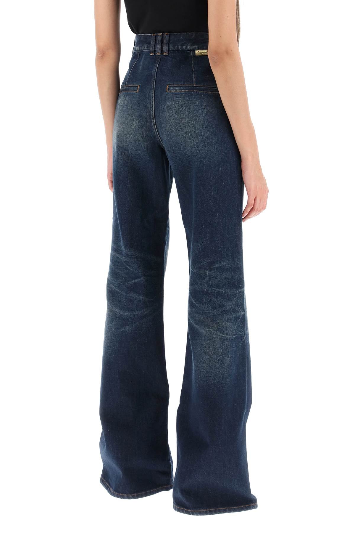 Wide Leg Jeans With Dark Wash  - Blu