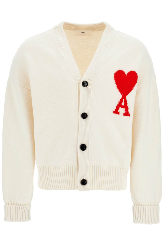 Pure Virgin Wool Cardigan With Jacquard Logo  - White