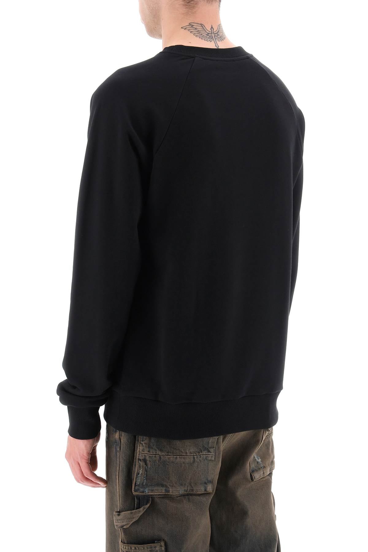 Crew-neck Sweatshirt With Flocked Logo  - Black