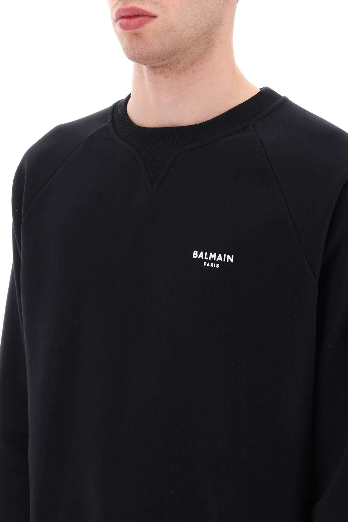 Crew-neck Sweatshirt With Flocked Logo  - Black