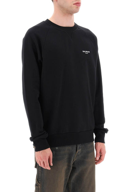 Crew-neck Sweatshirt With Flocked Logo  - Black