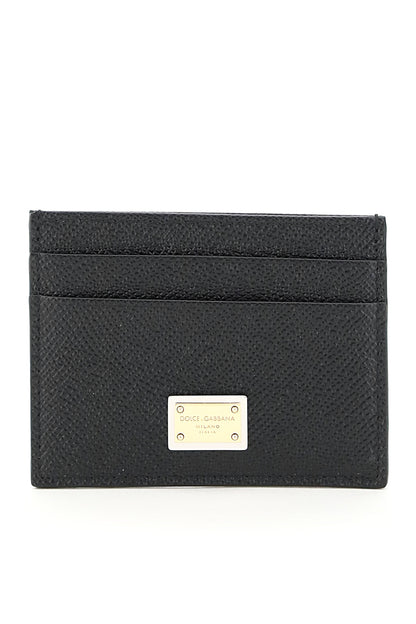 Leather Card Holder With Logo Plaque  - Black