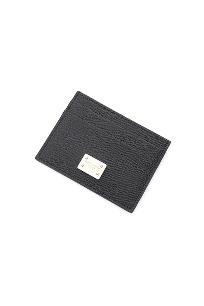 Leather Card Holder With Logo Plaque  - Black