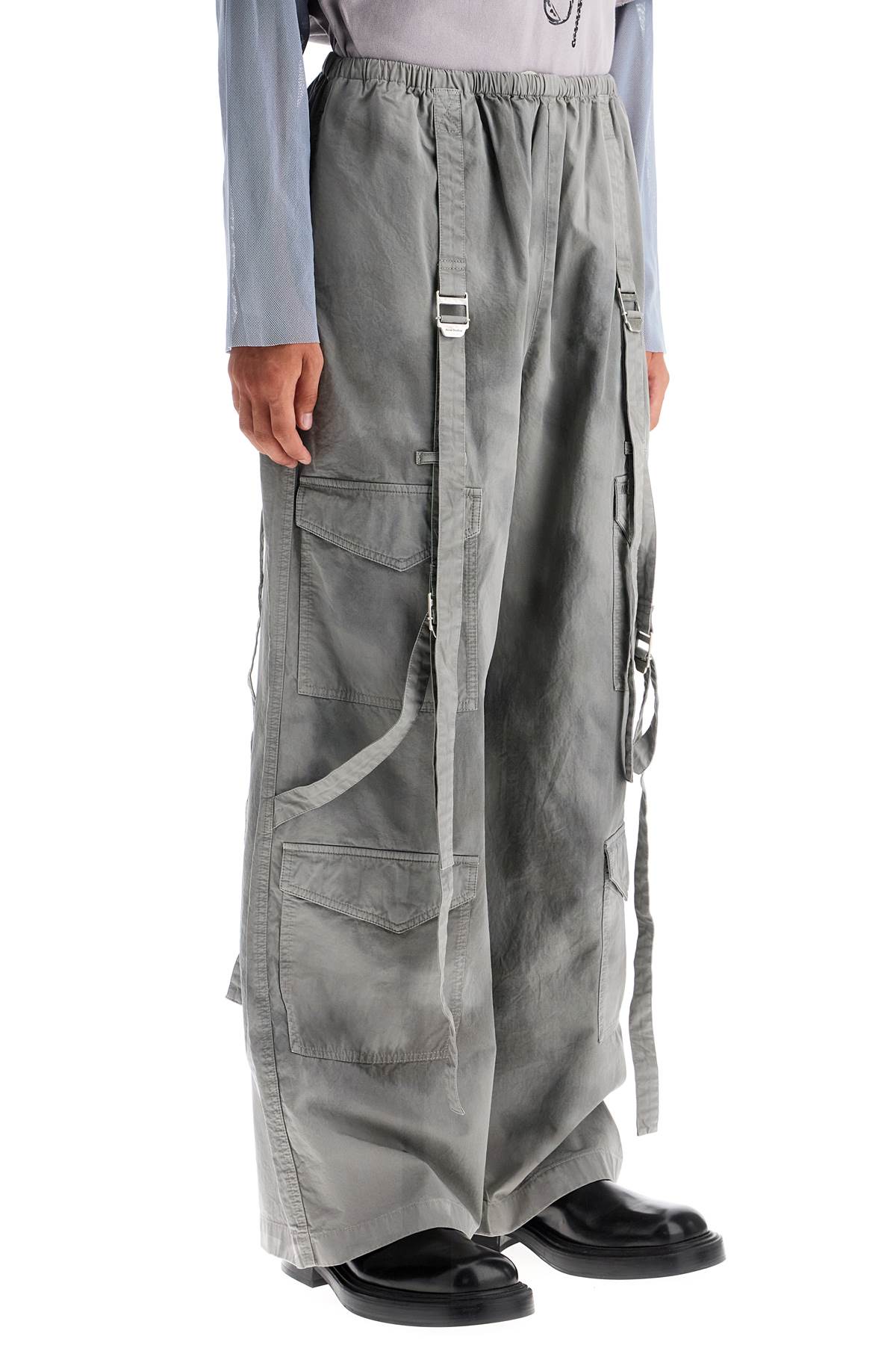 Dyed Effect Cargo Pants  - Grey