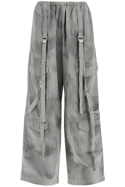 Dyed Effect Cargo Pants  - Grey