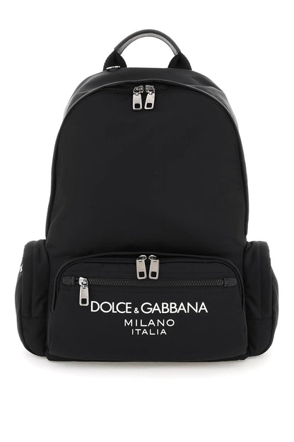 Nylon Backpack With Logo  - Black