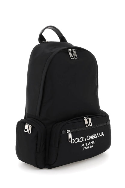 Nylon Backpack With Logo  - Black