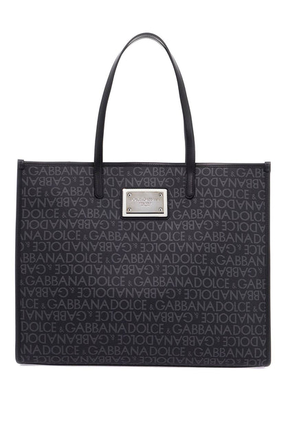 Large Jacquard-coated Tote Bag  - Black