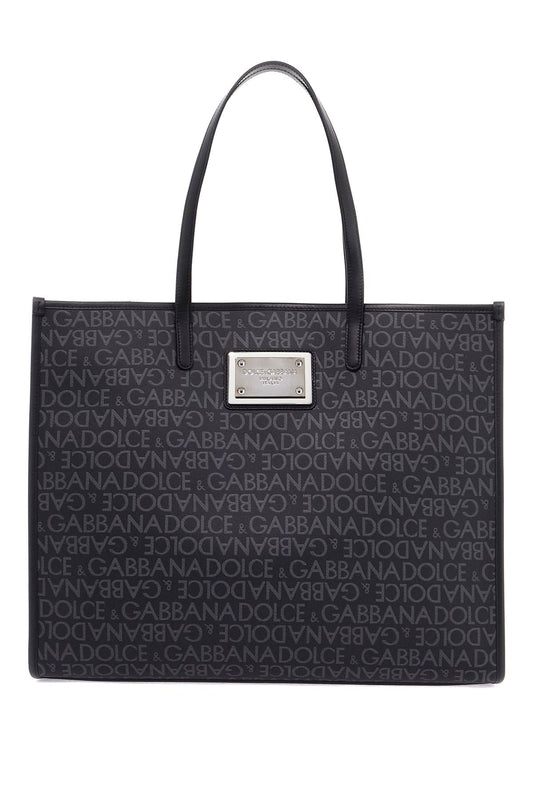 Large Jacquard-coated Tote Bag  - Black