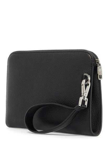 "embossed Leather Media Pouch  - Black