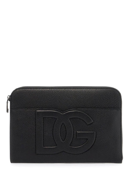 "embossed Leather Media Pouch  - Black