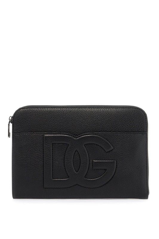 "embossed Leather Media Pouch  - Black