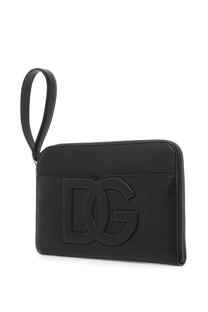 "embossed Leather Media Pouch  - Black