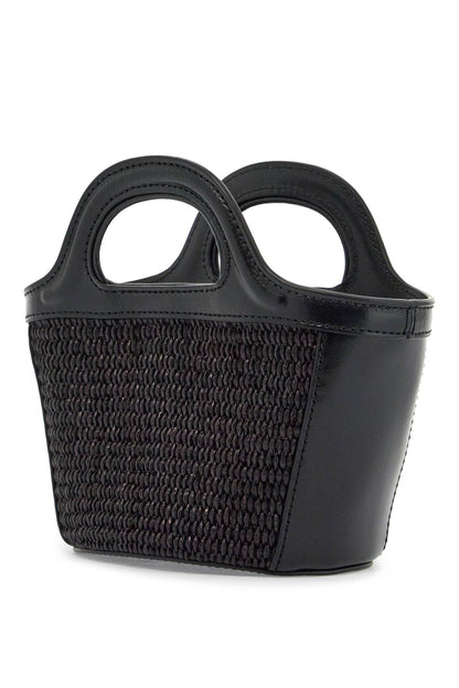 Black Woven Cotton And Nylon Handbag With Leather Details And Removable Shoulder Strap  - Black