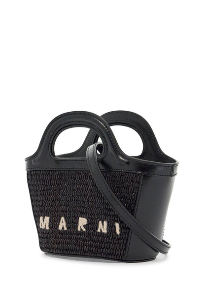 Black Woven Cotton And Nylon Handbag With Leather Details And Removable Shoulder Strap  - Black