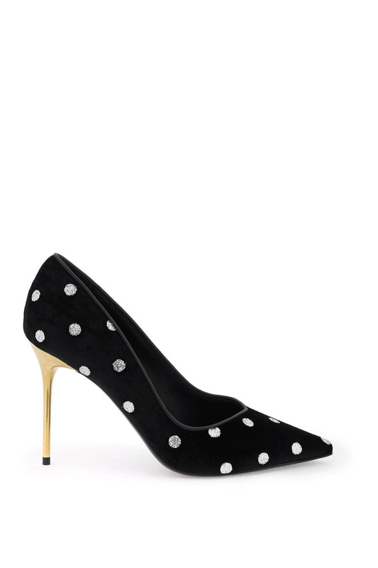 Polka Dot Velvet Pumps  - Black