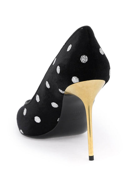 Polka Dot Velvet Pumps  - Black