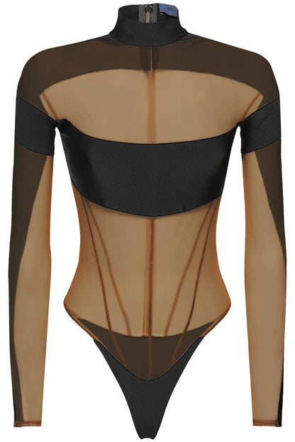 Long Sleeve Illusion Bodysuit  - Nero