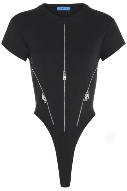 Zipped Cotton Bodysuit  - Nero