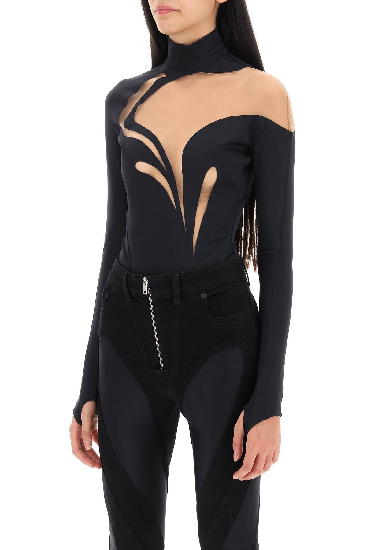 Long-sleeved Swirly Bodysuit  - Black