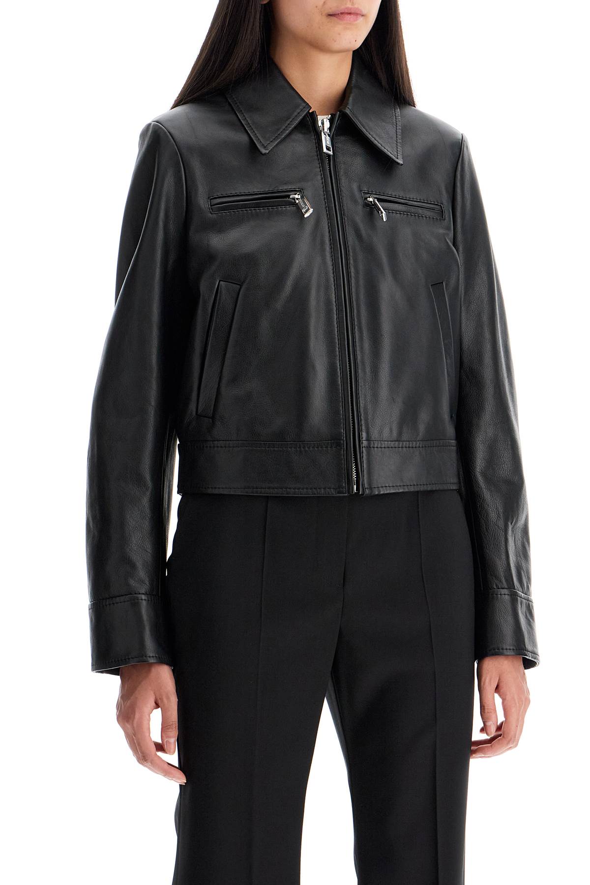 Short Leather Jacket For Women  - Black