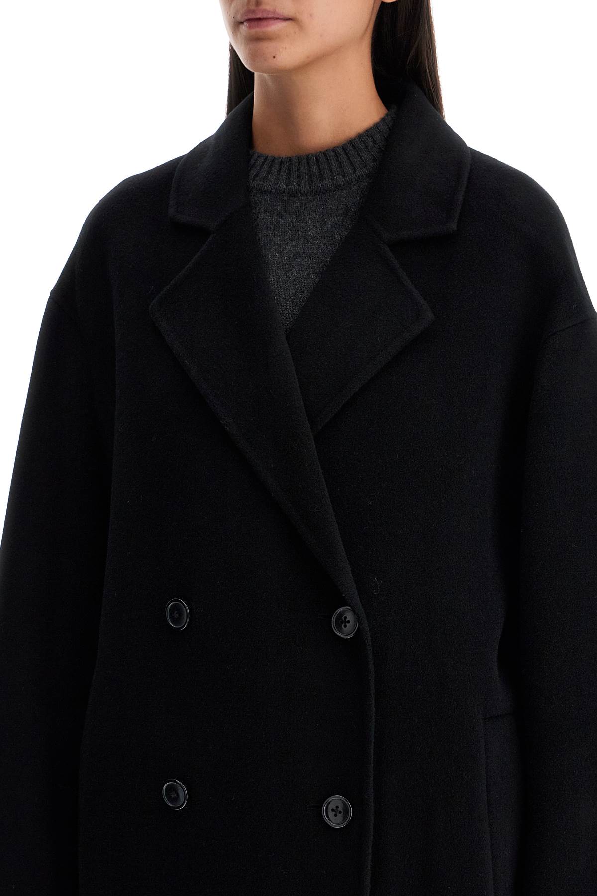 Long Wool And Cashmere Coat 'borne  - Black