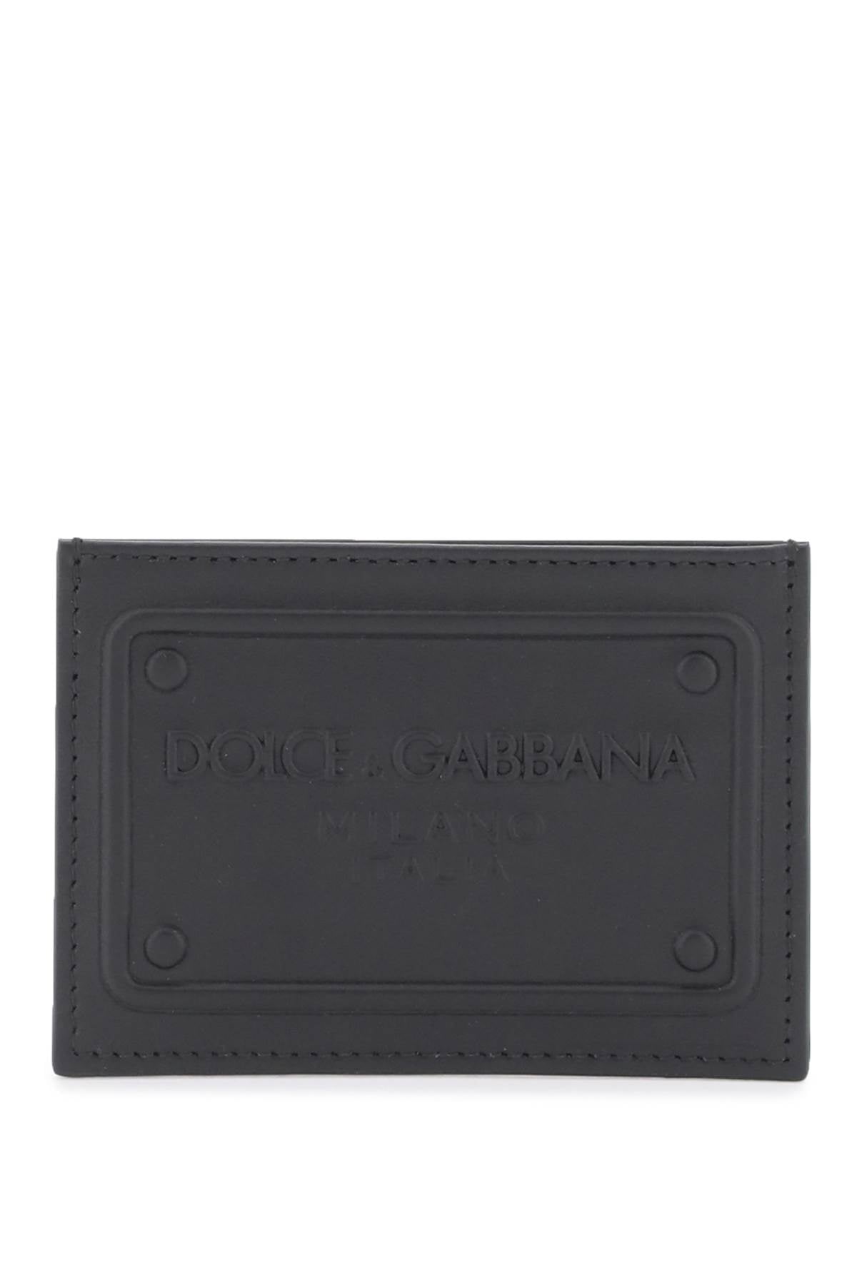 Embossed Logo Leather Cardholder  - Black