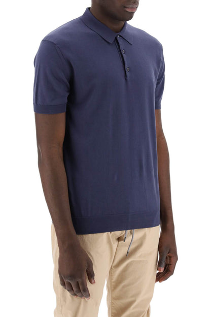 Cotton Knit Polo Shirt  - Blue