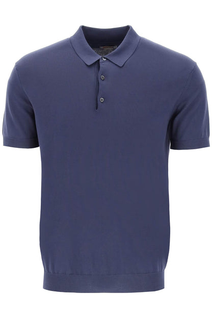 Cotton Knit Polo Shirt  - Blue